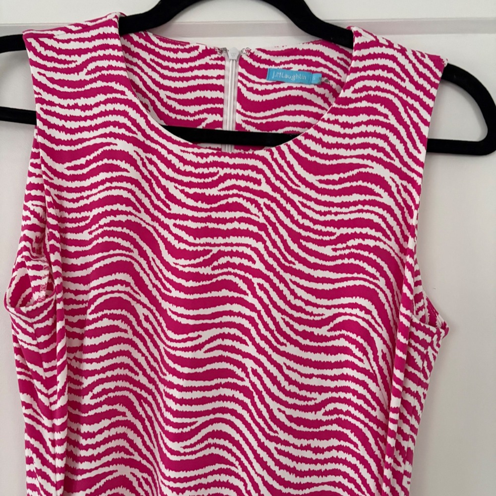 J.McLaughlin Pink White Zebra Wave Print Faux Wrap Side Tie Sheath Dress Small - Picture 11 of 12